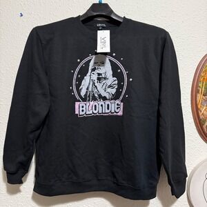 NWT Blondie‎ L Graphic Sweatshirt Vinyl Icons western Black Crew Neck Studded